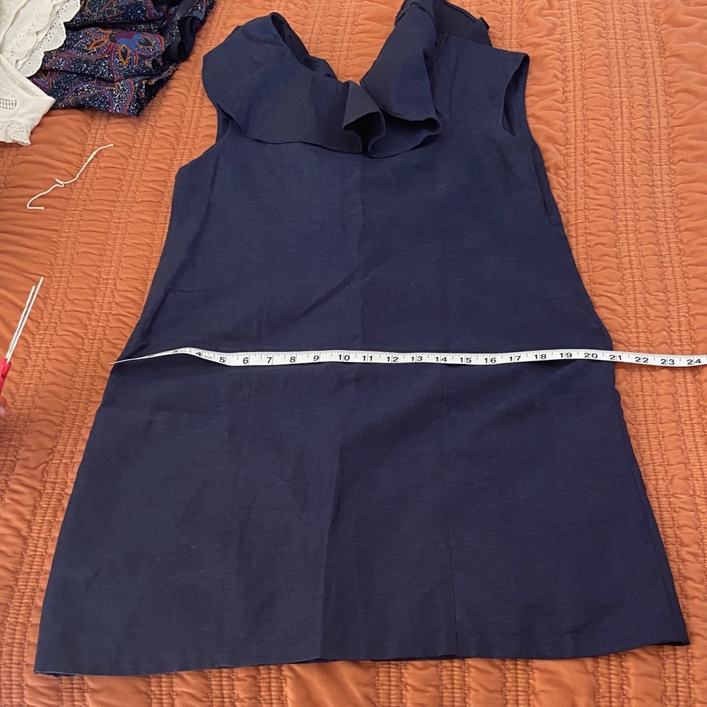 Navy Blue Ruffle Shift Dress with Pockets! - Picture 10 of 11